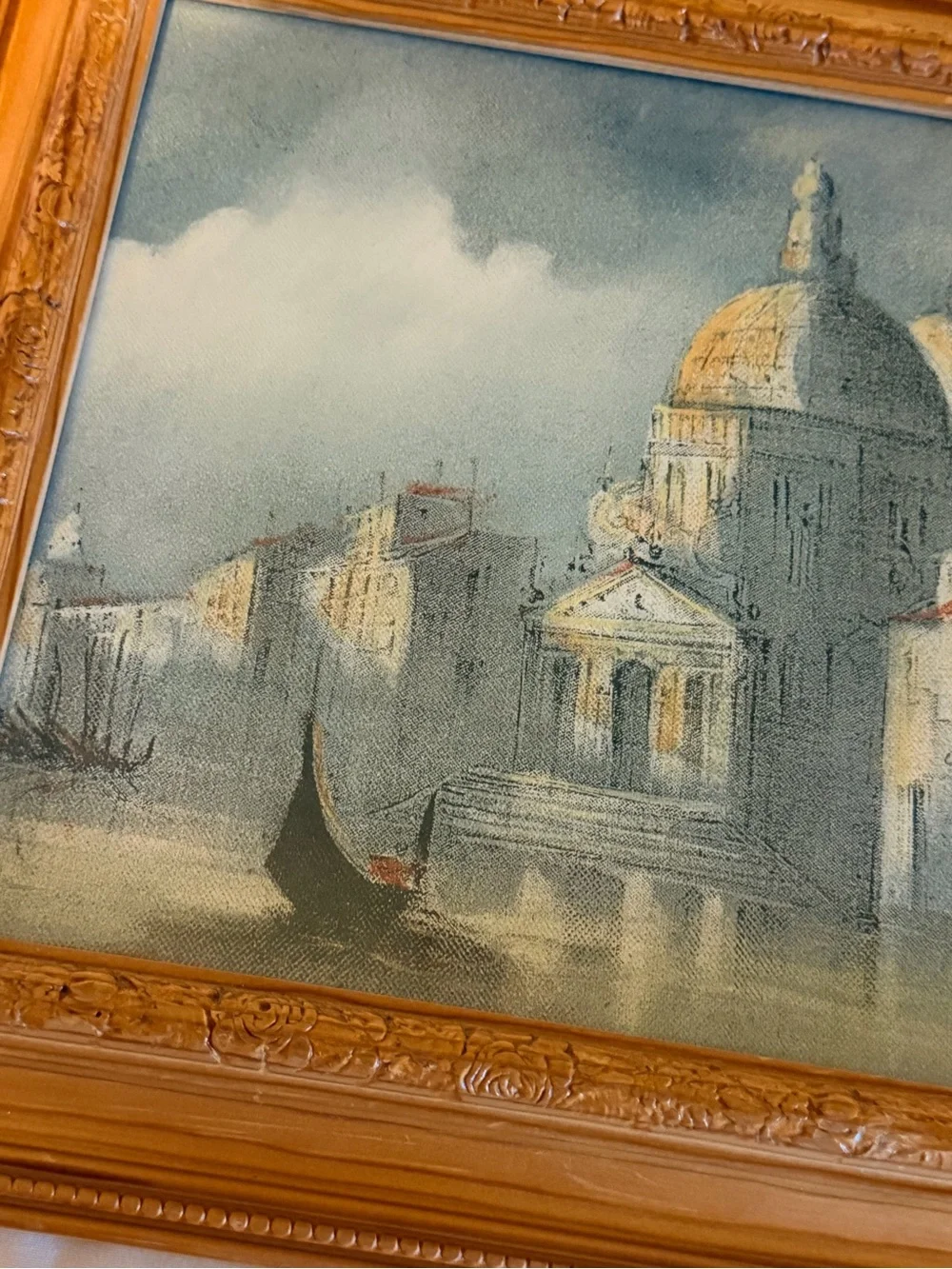 Vintage Framed Venice Canal Wall Art Print Ornate Wood Frame European Landscape